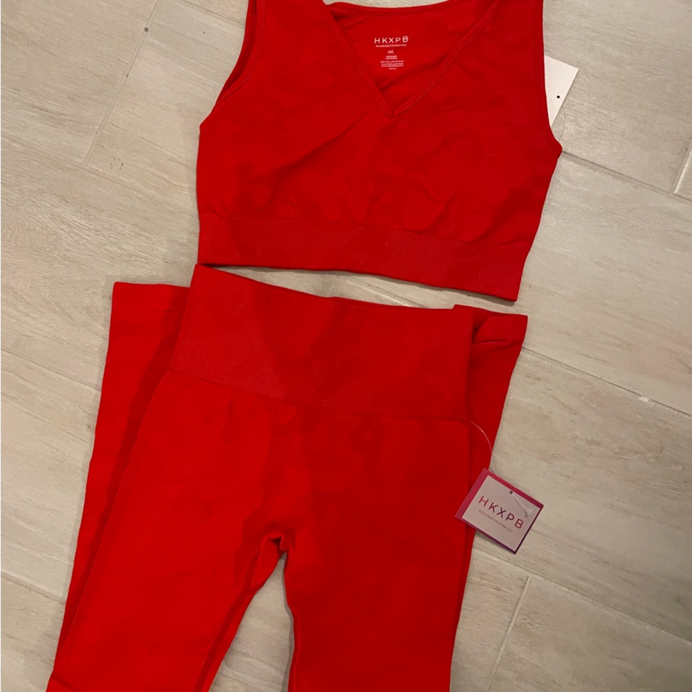New HKXPB leggings & sports bra set red S/M